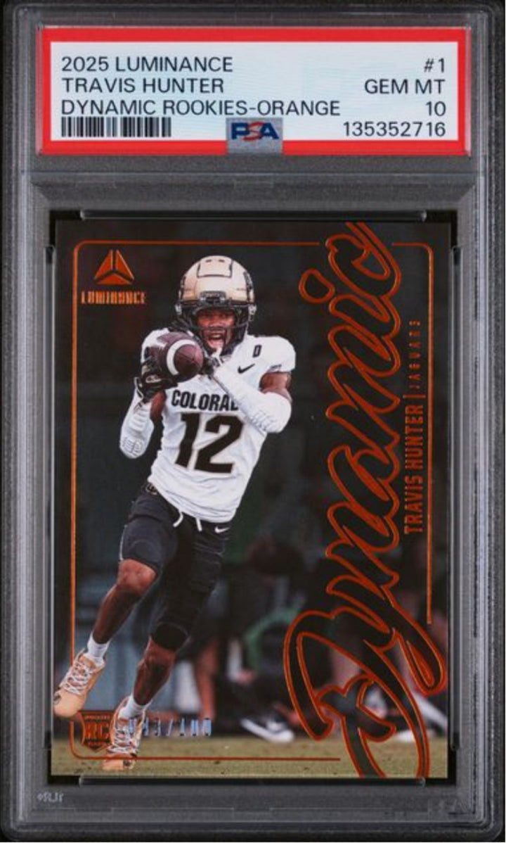 Graded 2025 Panini Luminance Travis Hunter #1 Orange /100 Football Card PSA 10
