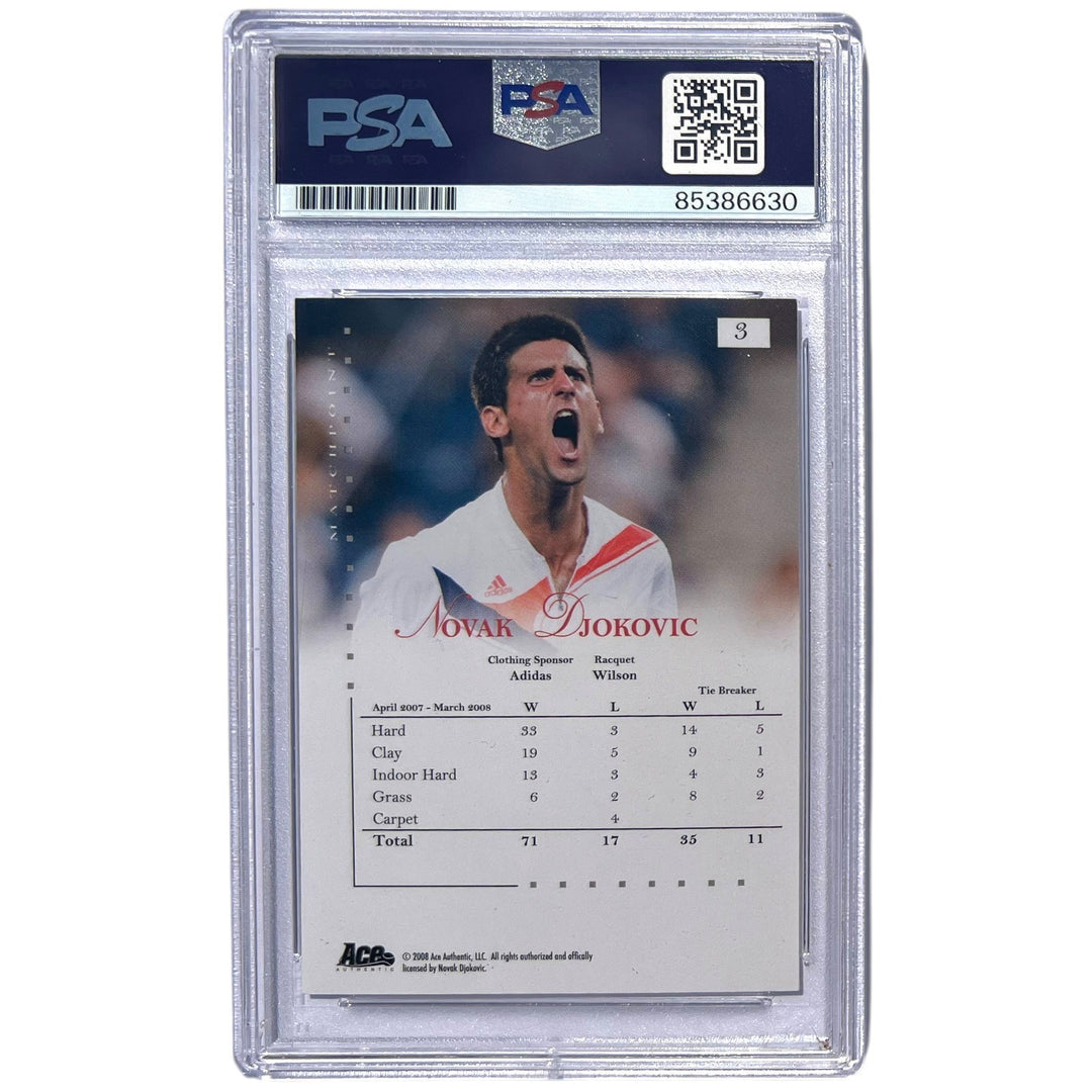 NOVAK DJOKOVIC SIGNED 2008 ACE AUTHENTIC MATCH POINT CARD #3 PSA/DNA AUTO 10