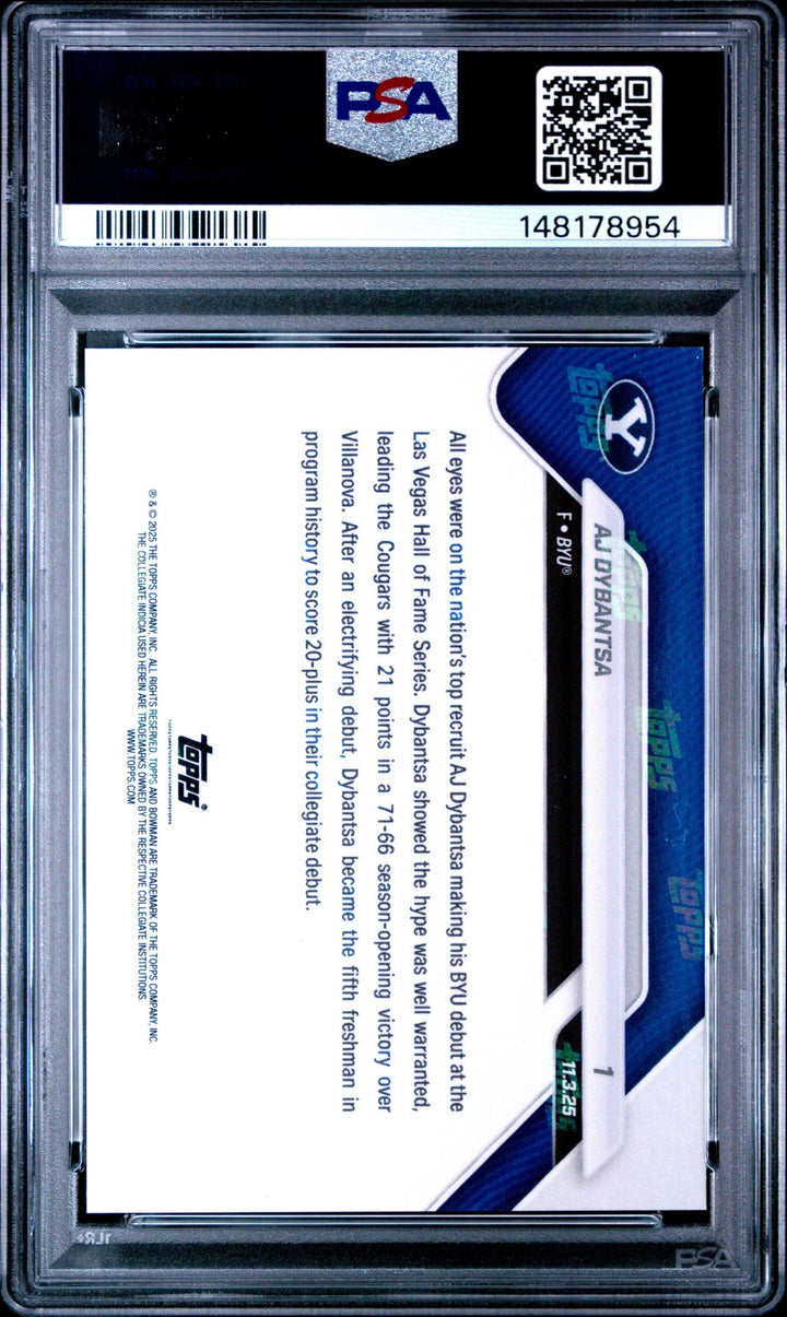 Graded 2025 Topps Bowman U Now AJ Dybantsa #1 Rookie RC Card PSA 10 Gem Mint