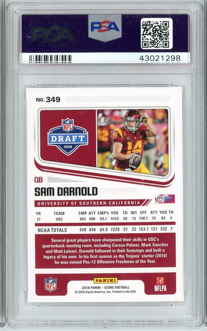 Graded 2018 Panini Score Sam Darnold #349 Rookie Football Card PSA 10 Gem Mint