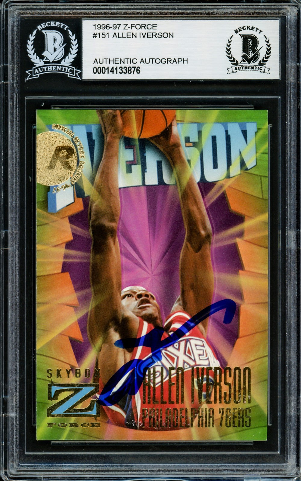 Allen Iverson Signed 1996-97 Skybox Z Force RC 151 Philadelphia 76ers Beckett