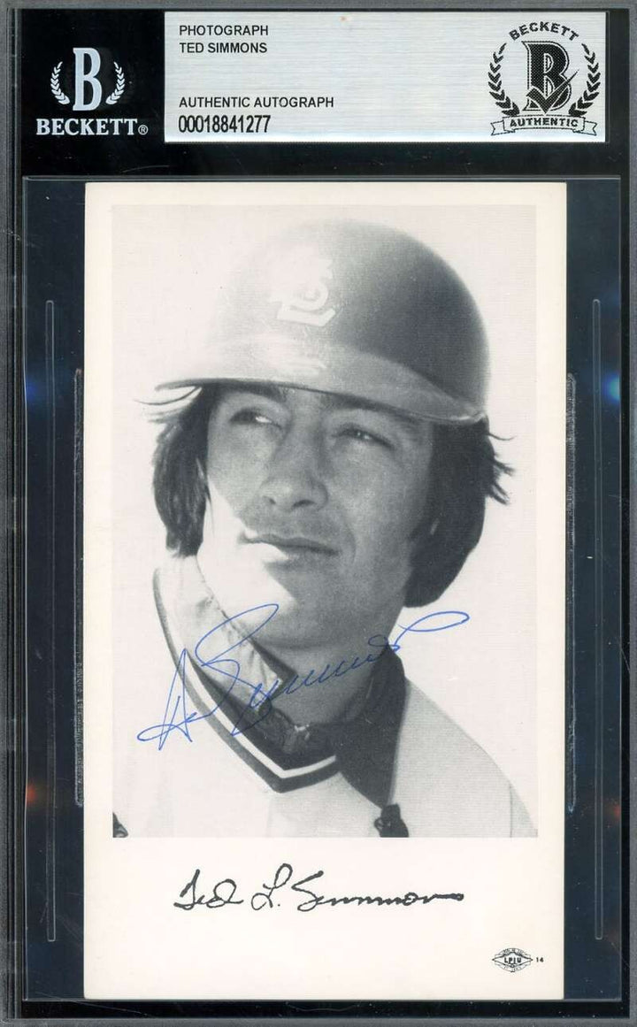 Ted Simmons Beckett BAS Signed 4x5 Cardinals Team Issued Photo Autograph