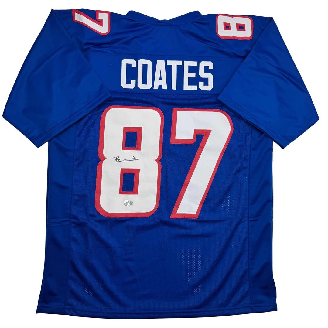 Autographed/Signed Ben Coates New England Blue Jersey Beckett BAS COA