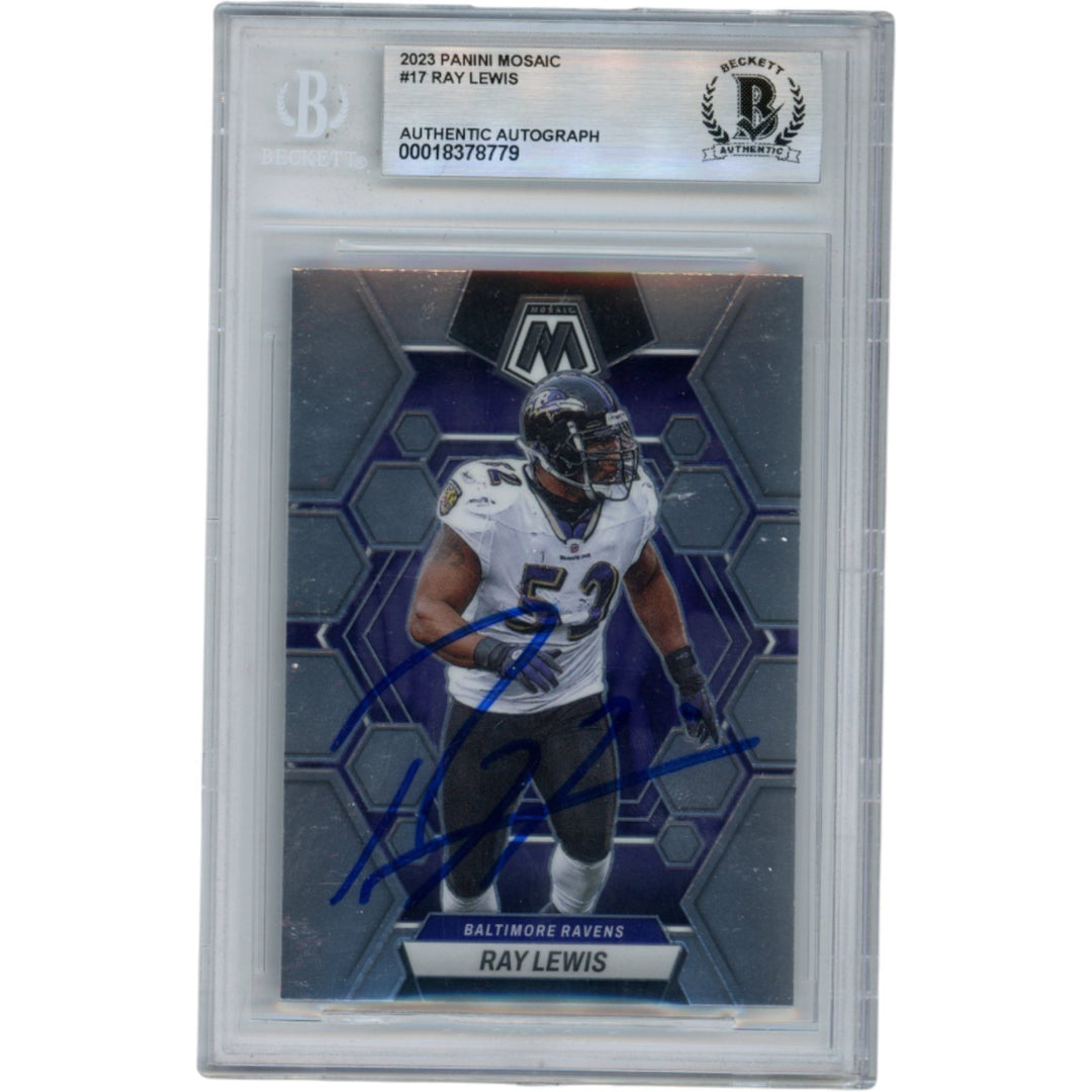 Ray Lewis Autographed 2023 Panini Mosiac #17 Trading Card Beckett 52942