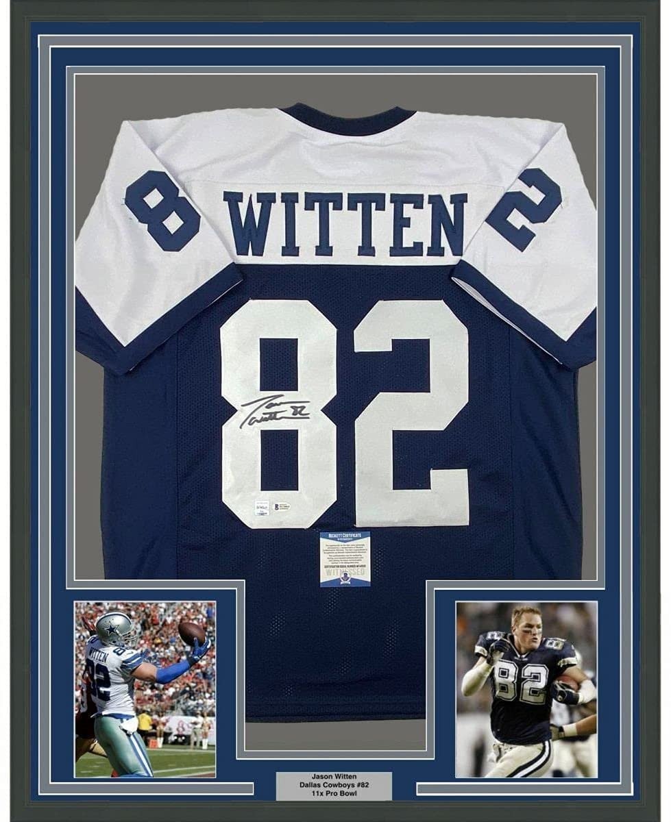Framed Signed Jason Witten 35x39 Dallas Thanksgiving Day Jersey BAS COA