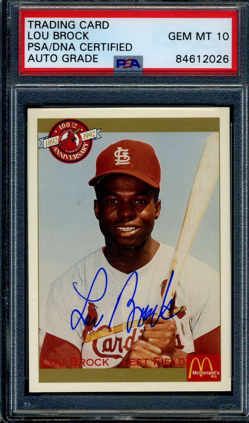 Lou Brock Gem Mint 10 PSA DNA Signed 1994 Cardinals 100 Years Autograph