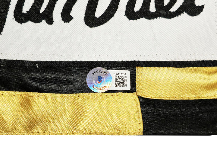 Floyd Mayweather Jr. Signed Black & Gold Boxing Trunks Beckett BAS Witness