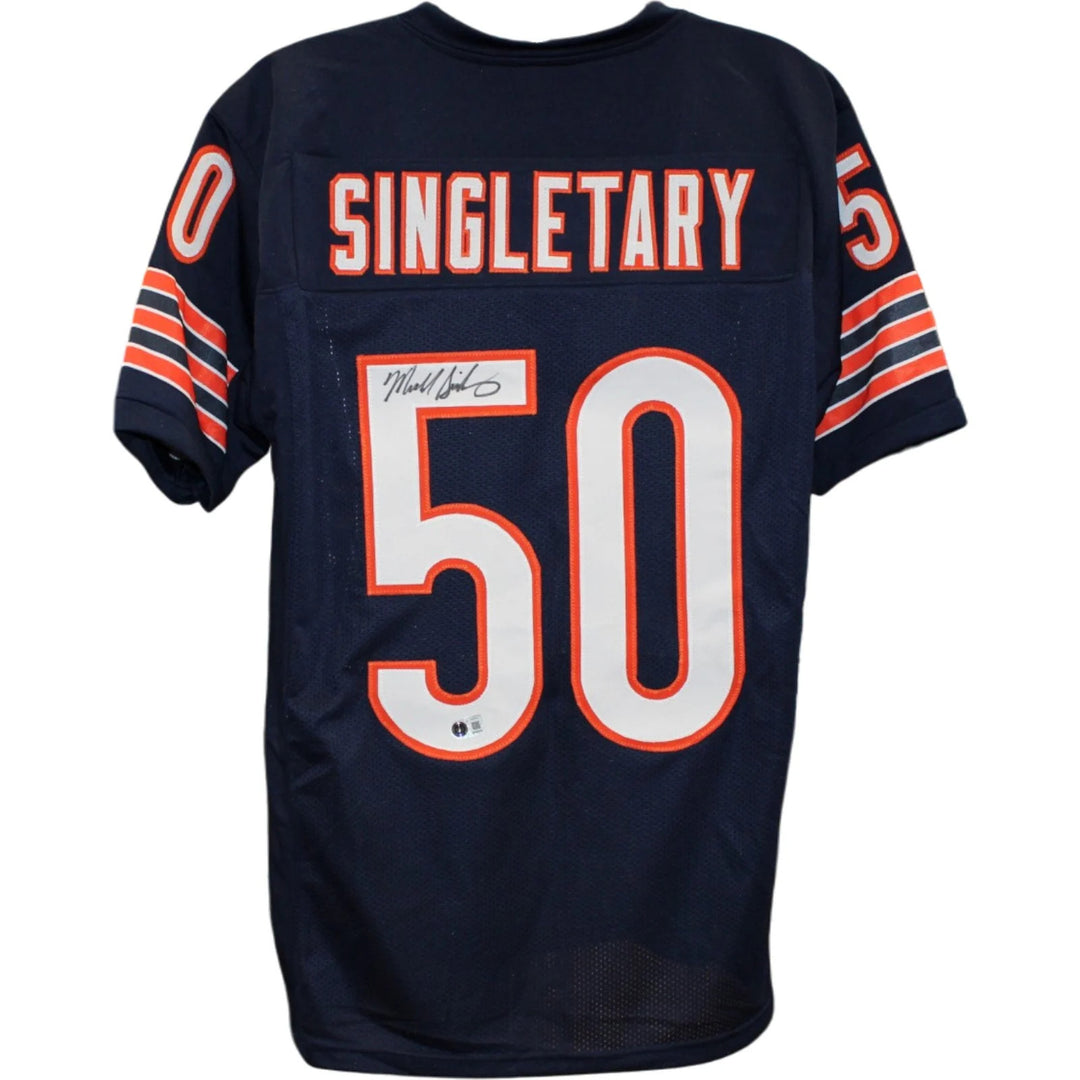 Mike Singletary Autographed/Signed Pro Style Sz XL Jersey Navy Beckett WIT 58510