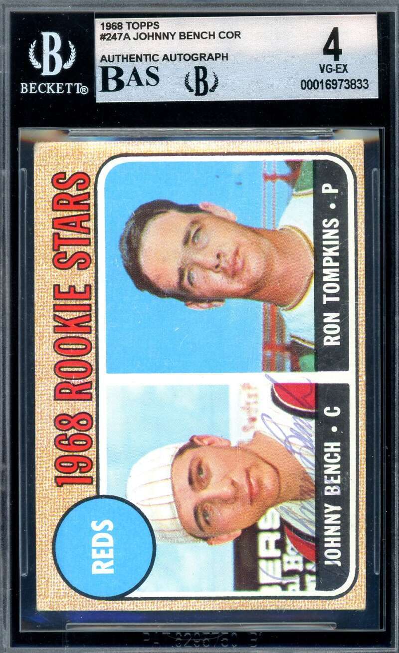 Johnny Bench Beckett BAS Early Signed 1968 Topps Rookie Stars Autograph