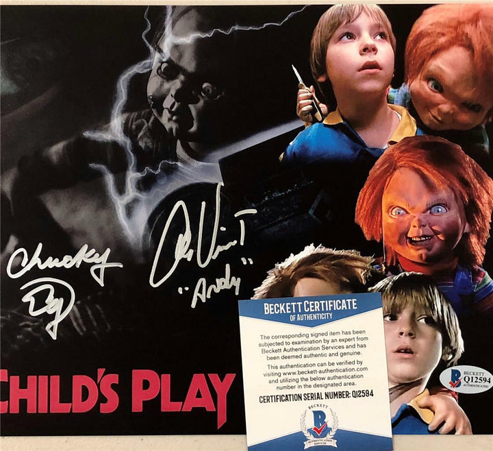 Ed Gale & Alex Vincent signed Chucky Child's Play 8x10 photo ~ Beckett BAS COA