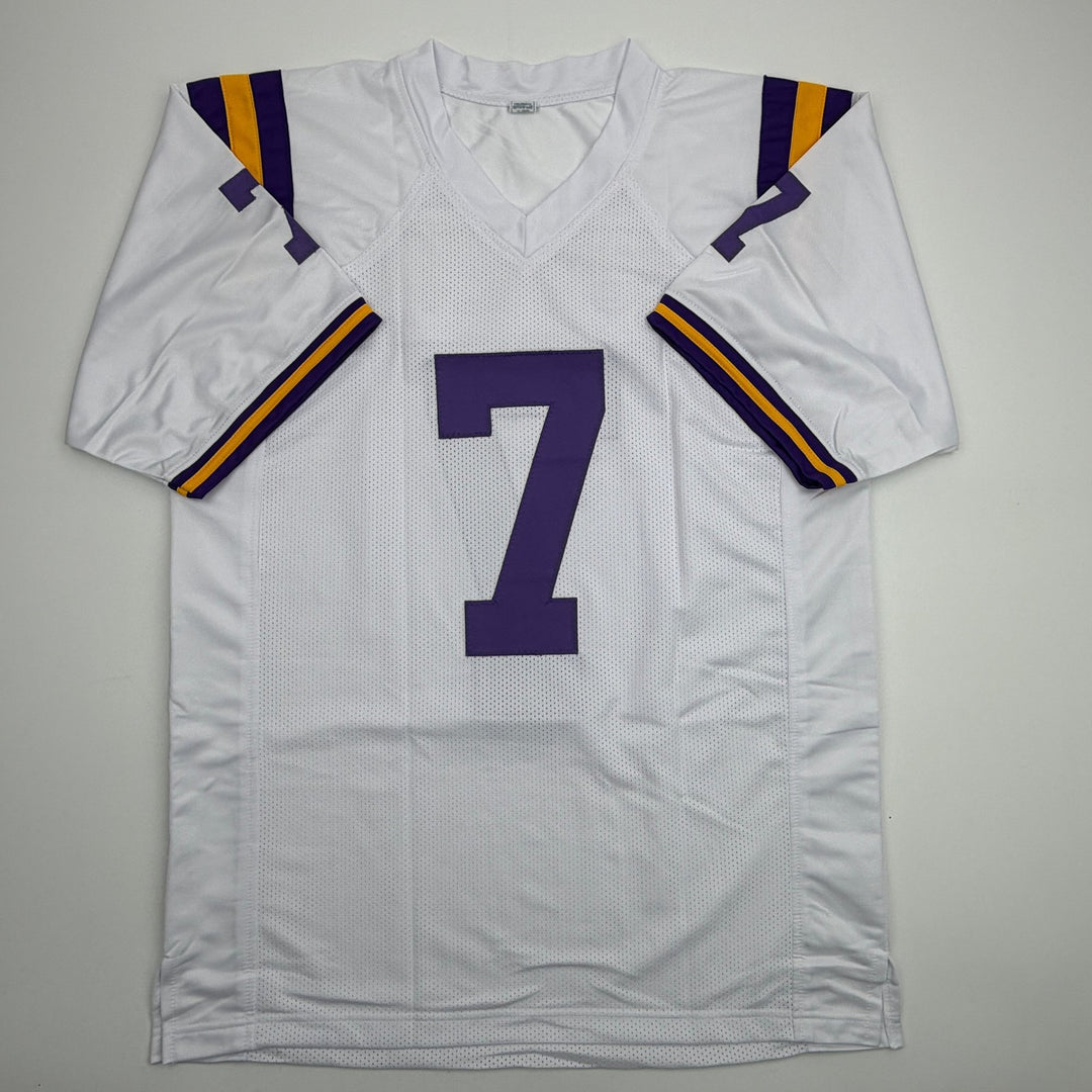 Autographed/Signed Leonard Fournette LSU White College Jersey Beckett BAS COA