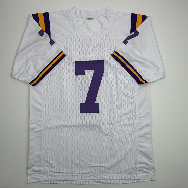 Autographed/Signed Leonard Fournette LSU White College Jersey Beckett BAS COA