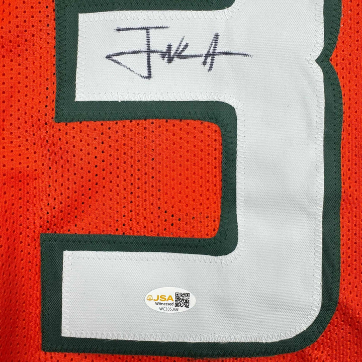Autographed/Signed Frank Gore Miami Orange Football Jersey JSA COA