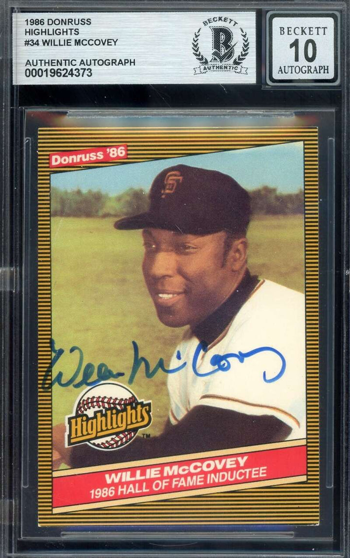 Willie McCovey Gem Mint 10 Beckett BAS Signed 1986 Donruss Highlights Autograph