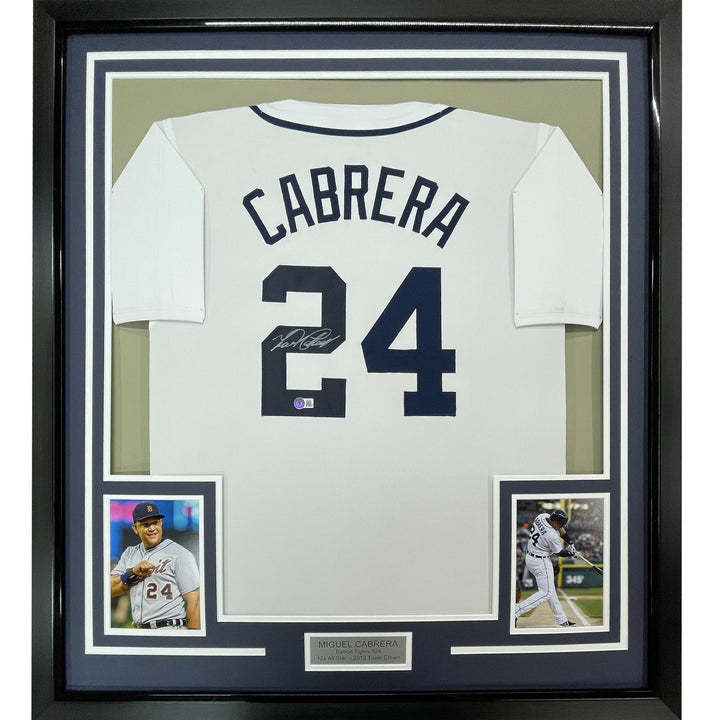 Framed Autographed/Signed Miguel Cabrera 33x42 Detroit White Jersey JSA COA