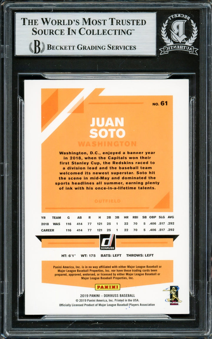 Juan Soto Autographed Signed 2019 Donruss Card 61 New York Mets Beckett