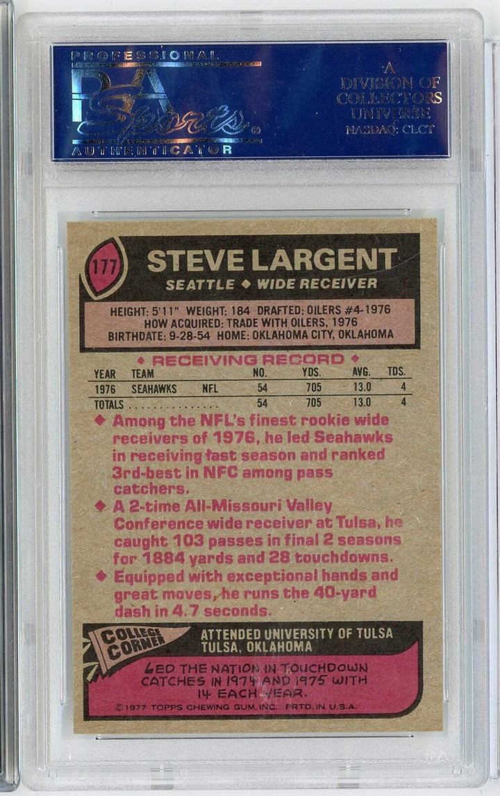 Graded 1977 Topps Steve Largent #177 Seattle Seahawks Rookie RC Card PSA 9