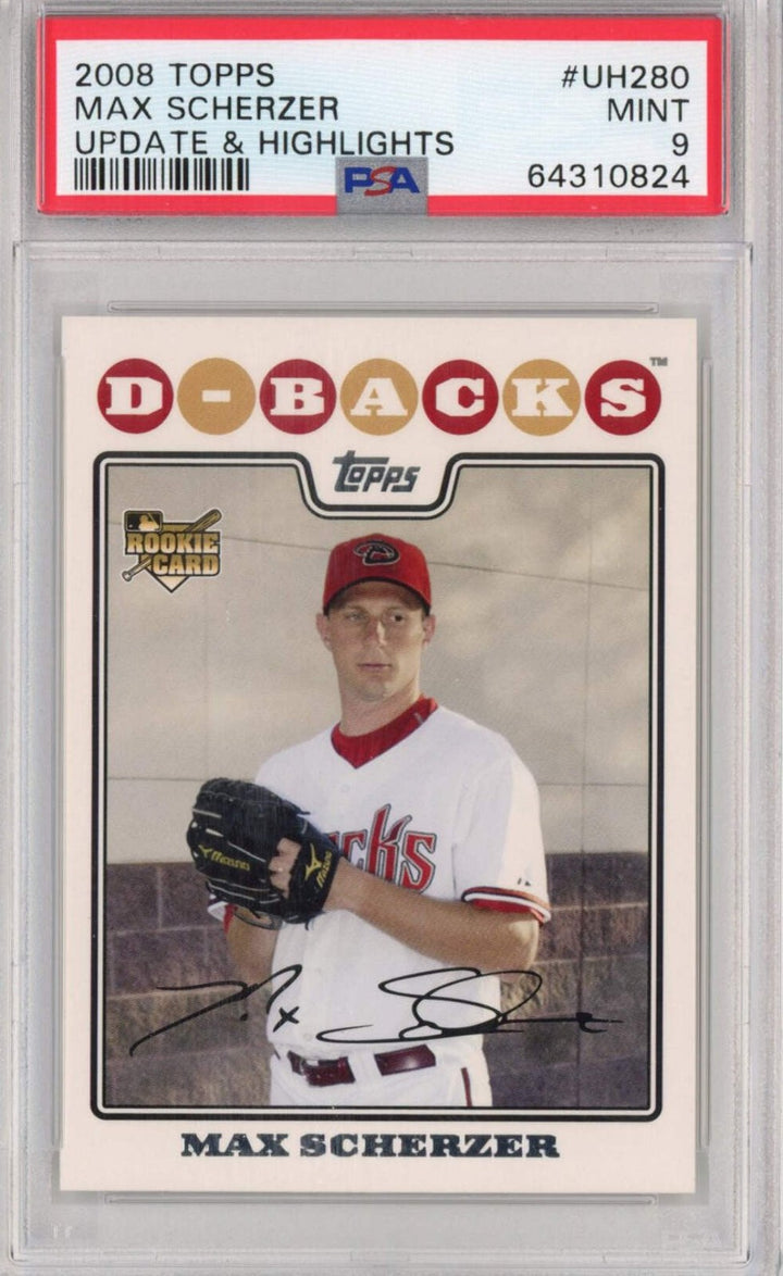 Graded 2008 Topps Update & Highlights Max Scherzer #UH280 Rookie RC Card PSA 9