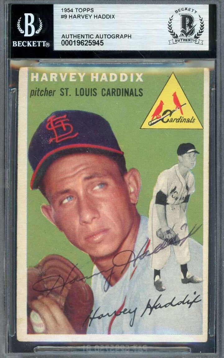 Harvey Haddix Beckett BAS Vintage Signed 1954 Topps Autograph