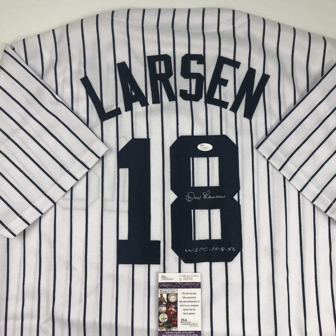 Autographed/Signed DON LARSEN New York Pinstripe Jersey JSA COA Auto