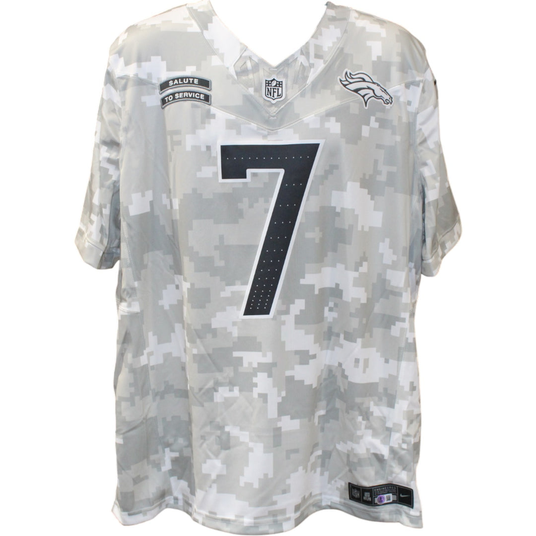 John Elway Autographed Denver Broncos Nike Artic Camo XL Jersey Beckett 50183