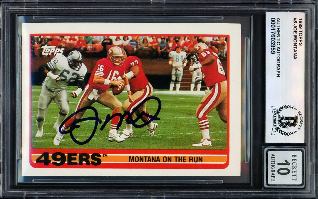 Joe Montana Signed 1989 Topps Card 6 San Francisco 49ers Auto GM 10 Beckett