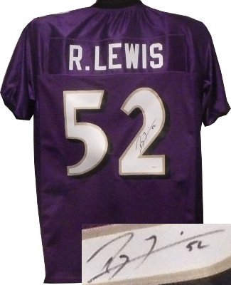 Ray Lewis signed Purple Stitched Pro Style Football Jersey XL #52 - JSA Holo