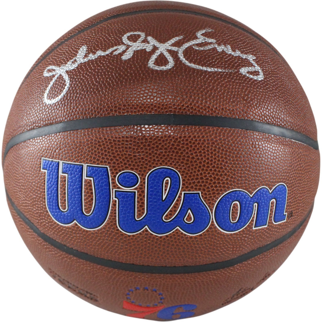Julius Erving Autographed Philadelphia 76ers Logo Basketball Beckett 54673