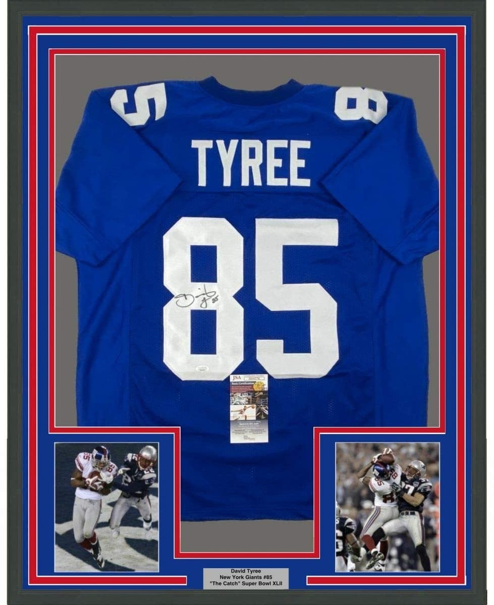 FRAMED Signed DAVID TYREE 35x39 New York Super Bowl Jersey JSA COA