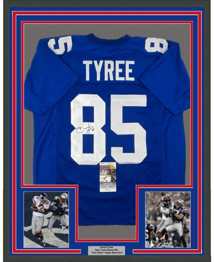 FRAMED Signed DAVID TYREE 35x39 New York Super Bowl Jersey JSA COA