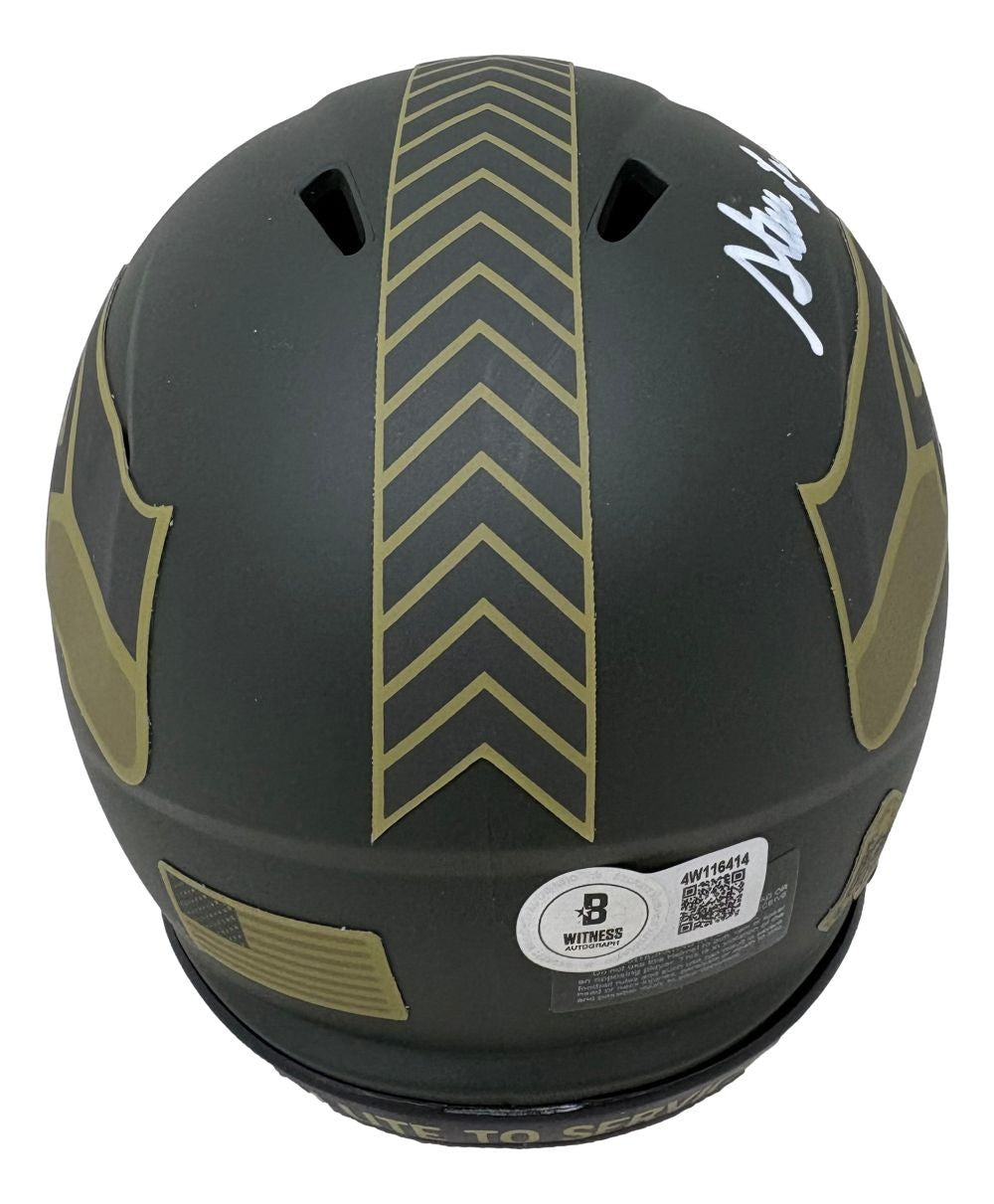 Steve Largent Signed Seahawks Salute To Service Mini Speed Helmet HOF 95 BAS