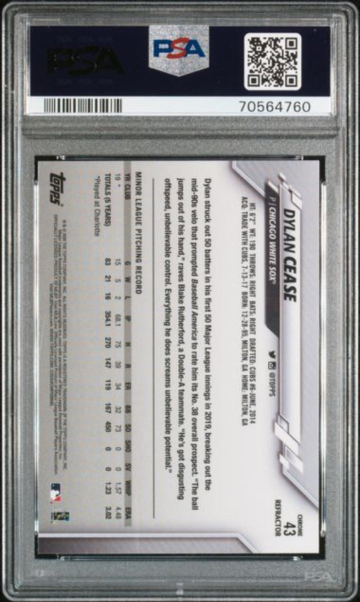 Graded 2020 Topps Chrome Dylan Cease #43 Pink Refractor Rookie RC Card PSA 10