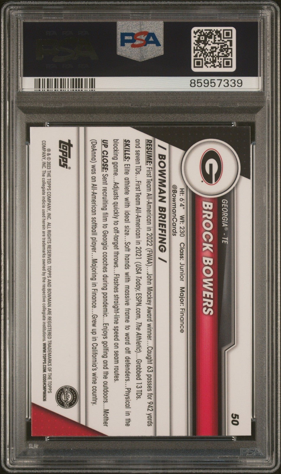Graded 2023 Topps Bowman U Chrome Brock Bowers #50 Rookie Card PSA 10