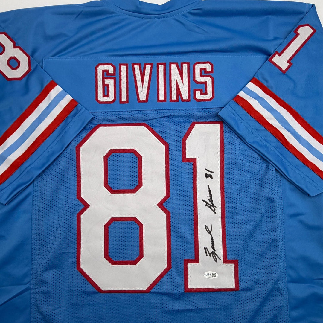 Autographed/Signed Ernest Givins Houston Blue Football Jersey JSA COA