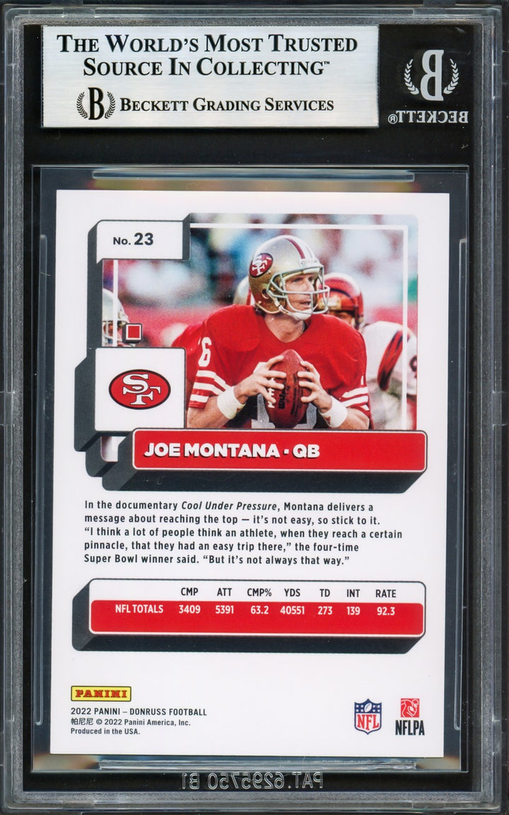 Joe Montana Signed 2022 Donruss Card 23 San Francisco 49ers Beckett #17606316