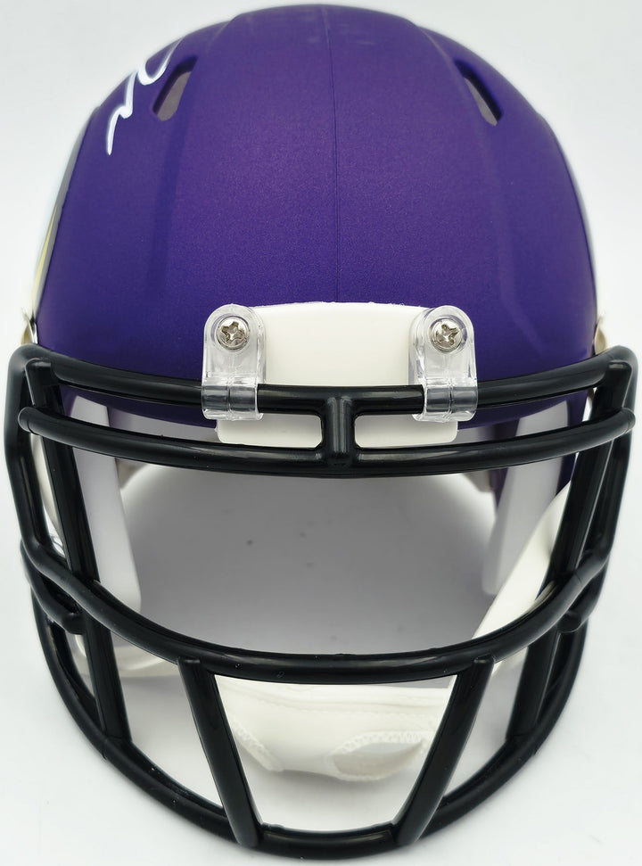 Jordan Addison Signed Vikings Purple Speed Mini Helmet (In White) Beckett