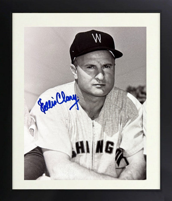 Ellis Clary signed Washington Senators B&W 8x10 Photo Framed- COA/Show Ticket
