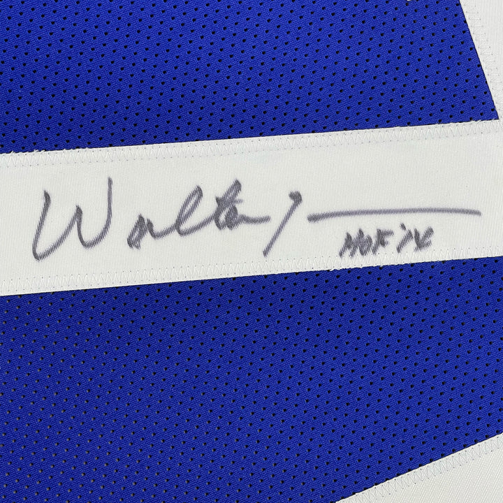 FRAMED Autographed/Signed WALTER JONES HOF 14 33x42 Seattle Blue Jersey JSA COA