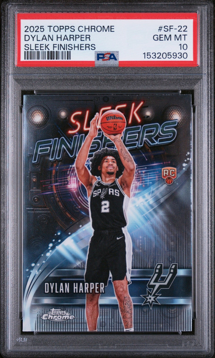 Graded 2025 Topps Chrome Dylan Harper #SF-22 Sleek Finishers RC Card PSA 10