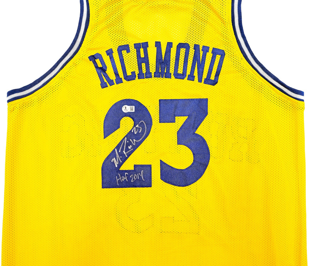 Golden State Warriors Mitch Richmond Signed Yellow Jersey "HOF 2014" Beckett Wit