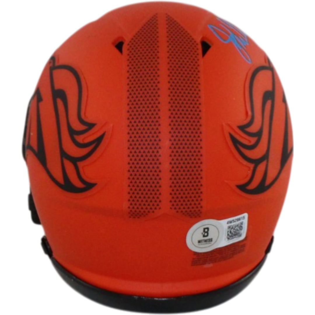 John Elway Autographed Denver Broncos Rave Mini Helmet Beckett Witness 55214