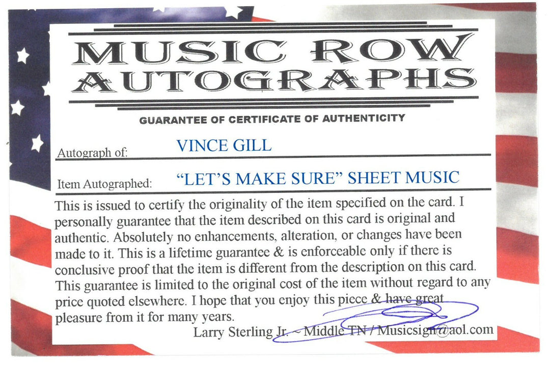 Vince Gill signed 2000 Let's Make Sure We Kiss Goodbye Sheet Music Framed