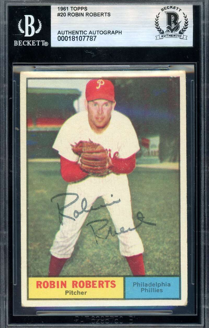 Robin Roberts Beckett BAS Vintage Signed 1961 Topps Autograph Phillies