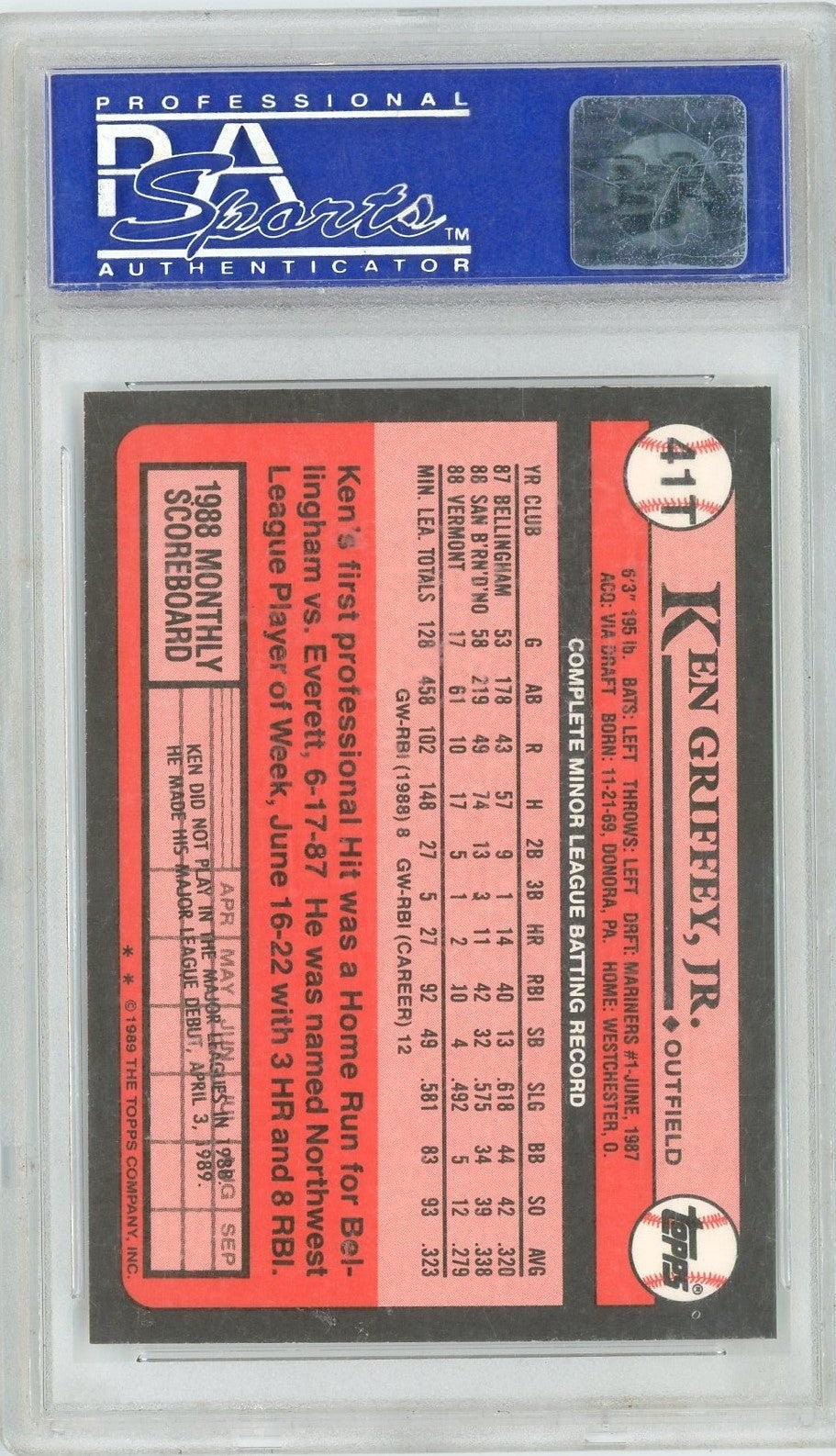 Graded 1989 Topps Traded Ken Griffey, Jr. #41T Rookie RC Card PSA 9