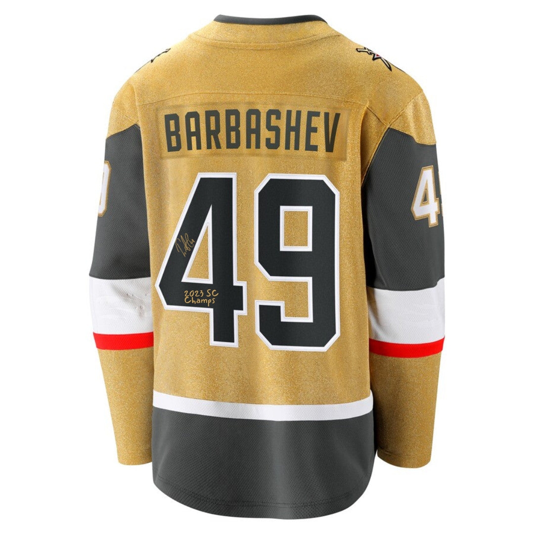 Ivan Barbashev Signed Vegas Golden Knights Gold Jersey Inscribed Champs IGM COA