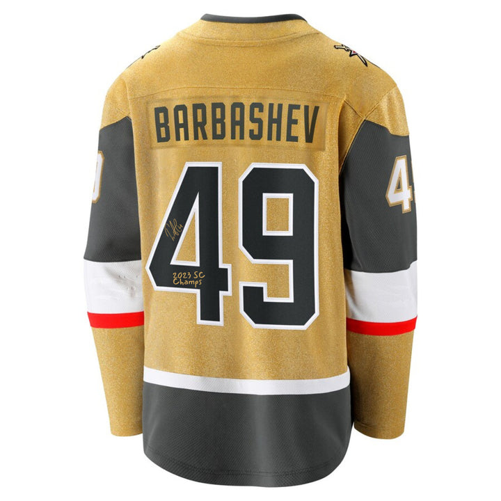 Ivan Barbashev Signed Vegas Golden Knights Gold Jersey Inscribed Champs IGM COA