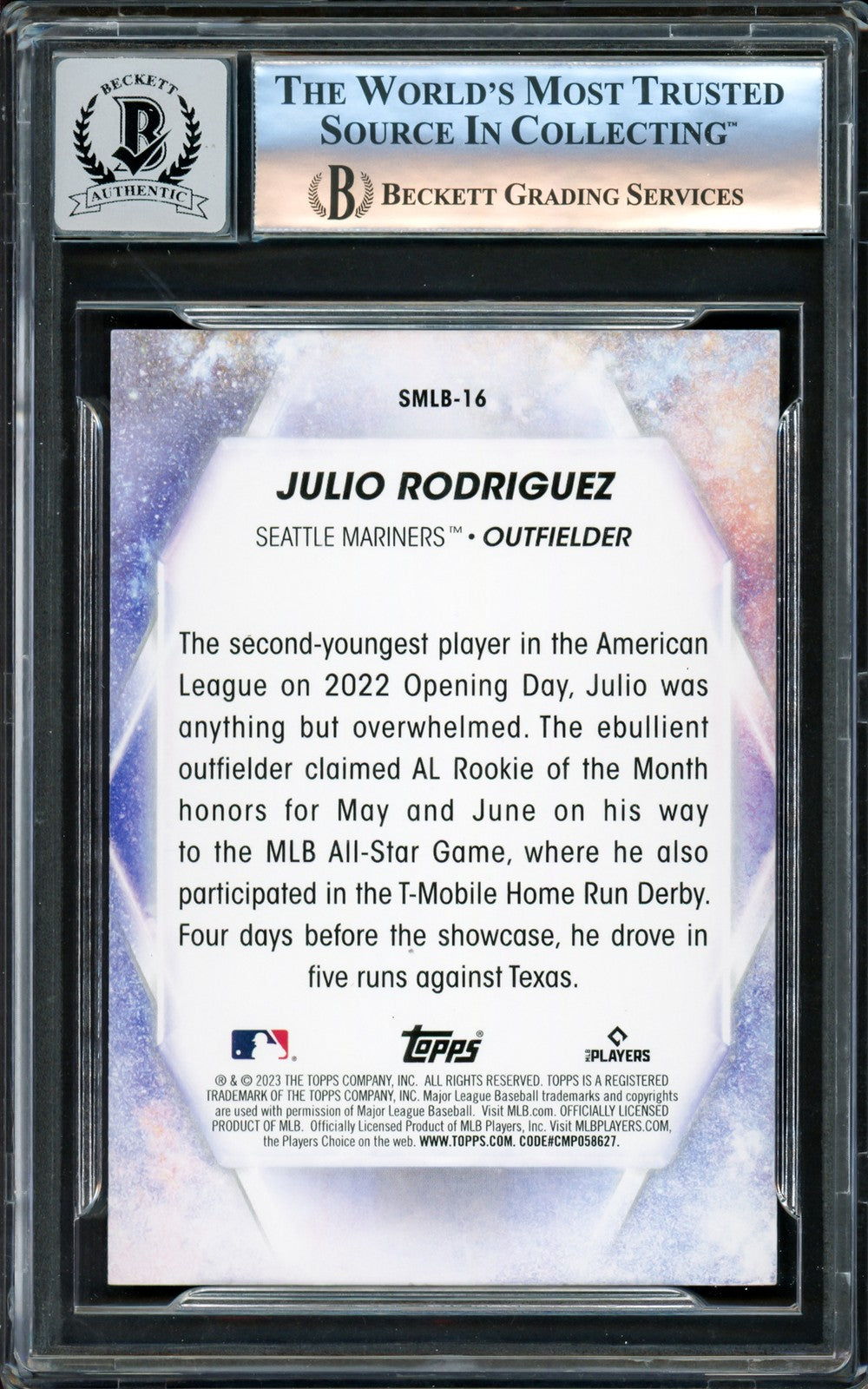 Julio Rodriguez Auto 2023 Topps Stars MLB Card SMLB-16 Mariners Auto 10 Beckett