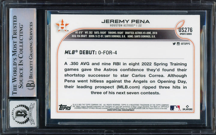 Jeremy Pena Signed 2022 Topps Update RC US276 Houston Astros Auto GM 10 Beckett