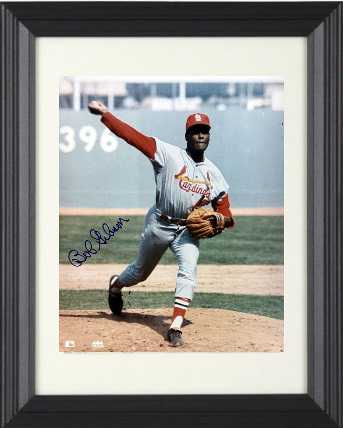 Bob Gibson signed St. Louis Cardinals 8x10 Photo minor dings Framed - COA/Ticket