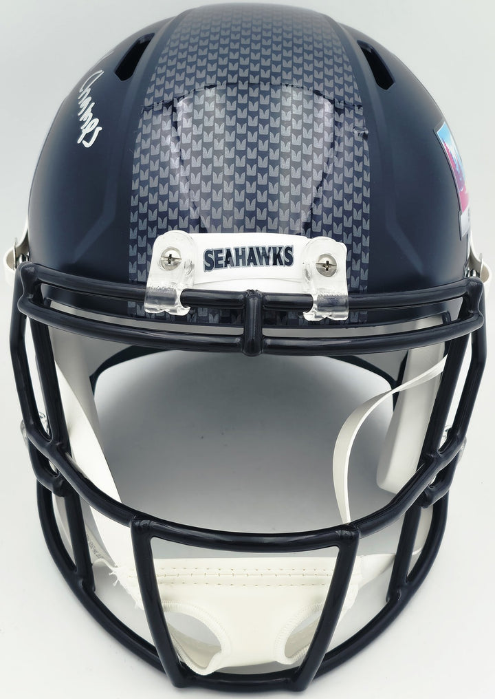 Zach Charbonnet Signed Seahawks Blue Full Size SB LX Champions Logo Speed
